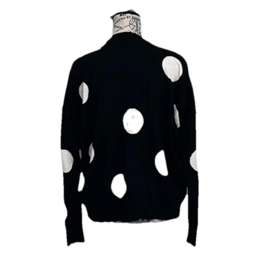 T Tahari Black Polka Dot Sweater Size L White Dot Knit Chic Parisian Minimalist